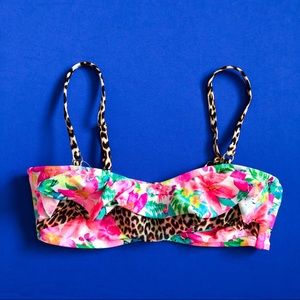 Floral & Cheetah Print Bikini Top